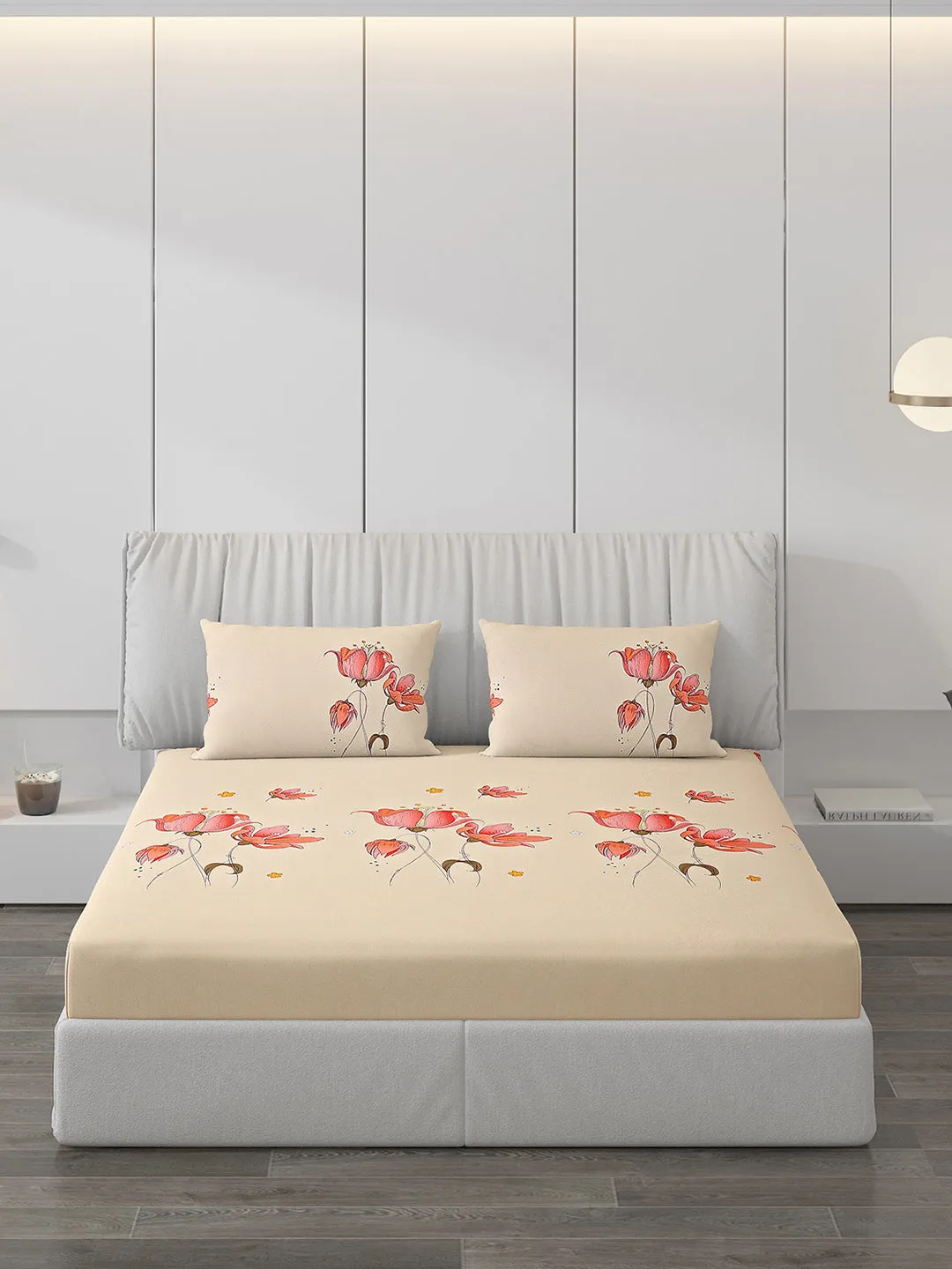 130 GSM Polyester Double Bed Bedsheet with 2 Pillow Covers