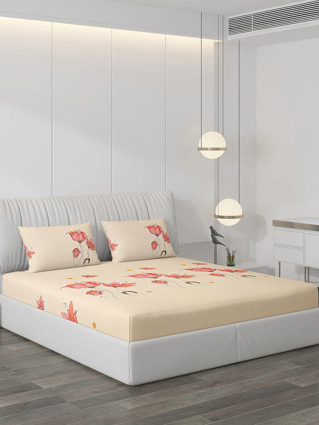 130 GSM Polyester Double Bed Bedsheet with 2 Pillow Covers