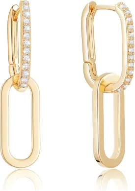 18K Gold Plated Paperclip Earrings For Women Trendy Chain Link Earrings Gold Statement Hoops Earrings Rectangle Drop Dangle Earrings Jewelry Gifts For Wedding