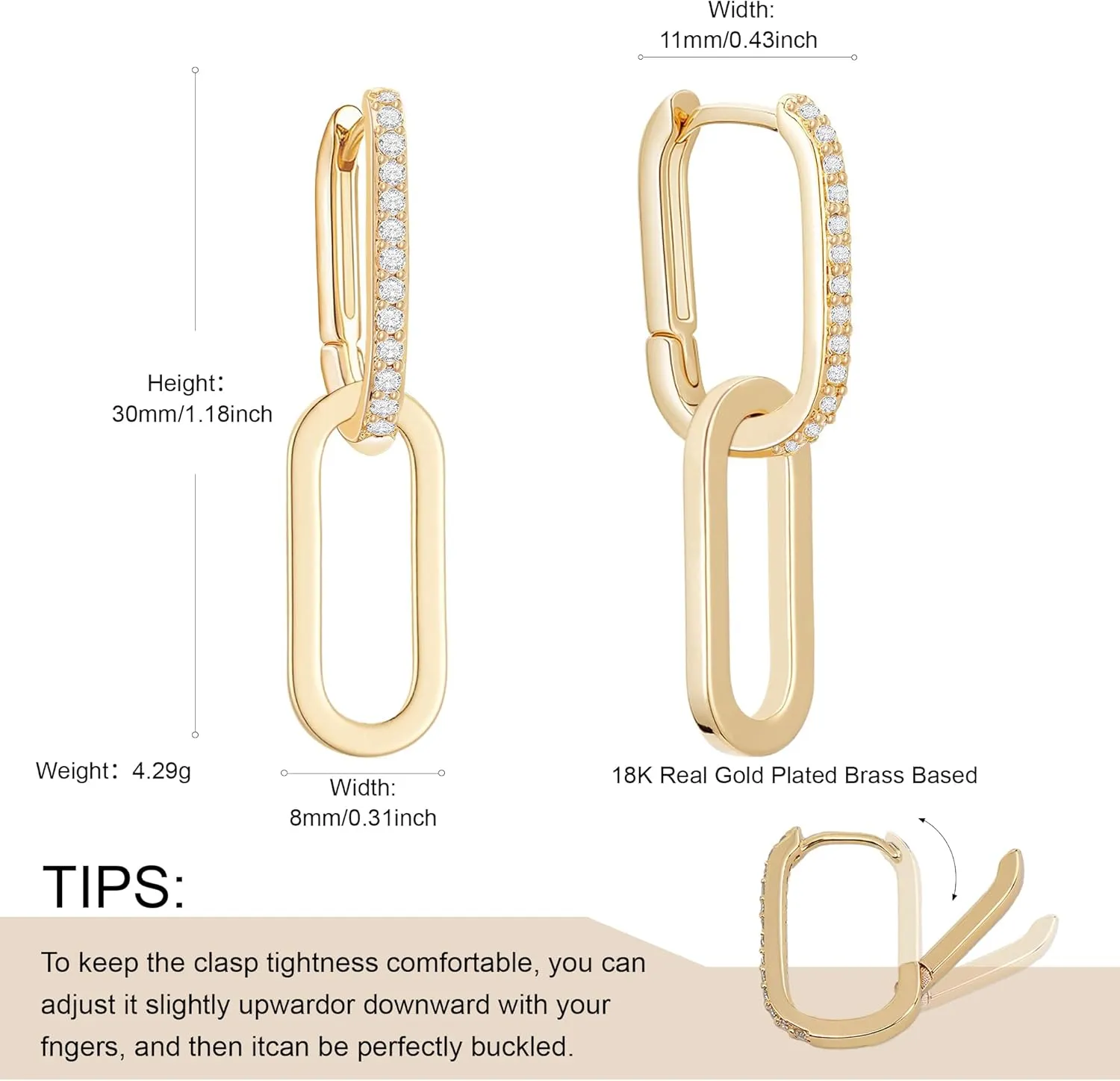 18K Gold Plated Paperclip Earrings For Women Trendy Chain Link Earrings Gold Statement Hoops Earrings Rectangle Drop Dangle Earrings Jewelry Gifts For Wedding