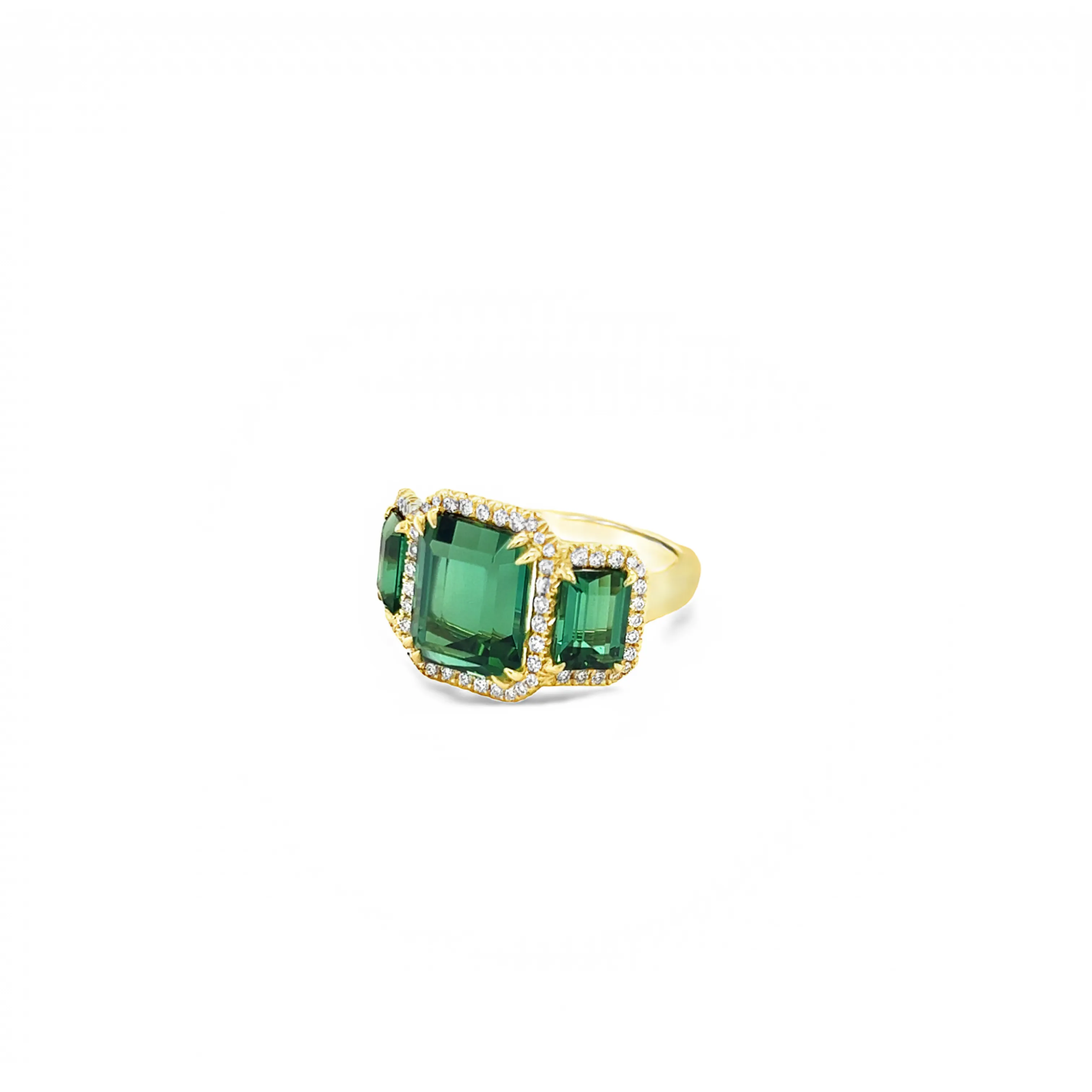 3 Stone Green Tourmaline Halo Ring
