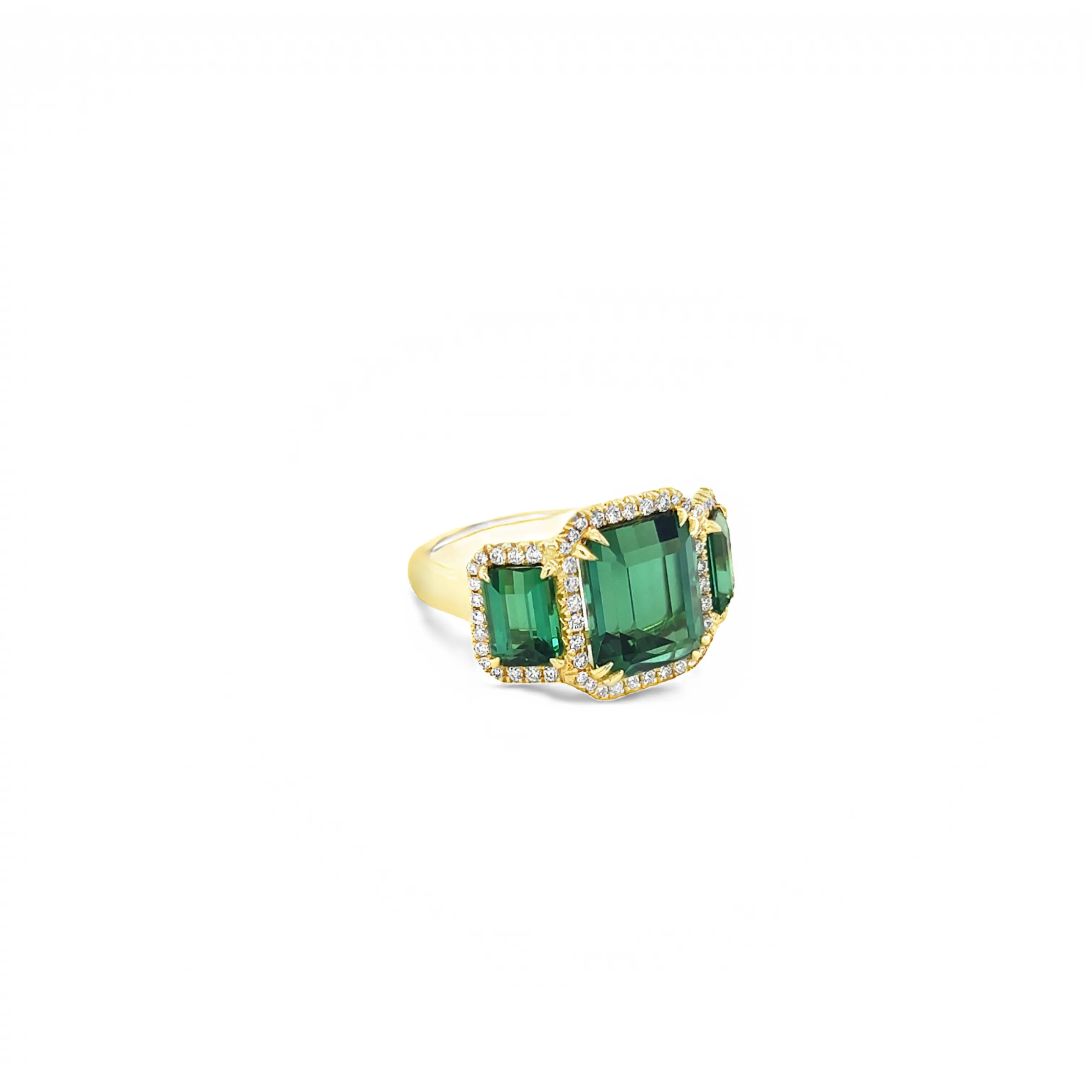 3 Stone Green Tourmaline Halo Ring