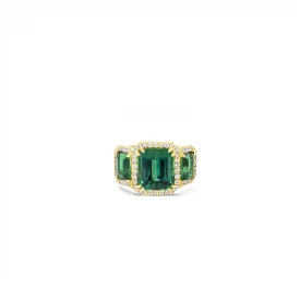 3 Stone Green Tourmaline Halo Ring