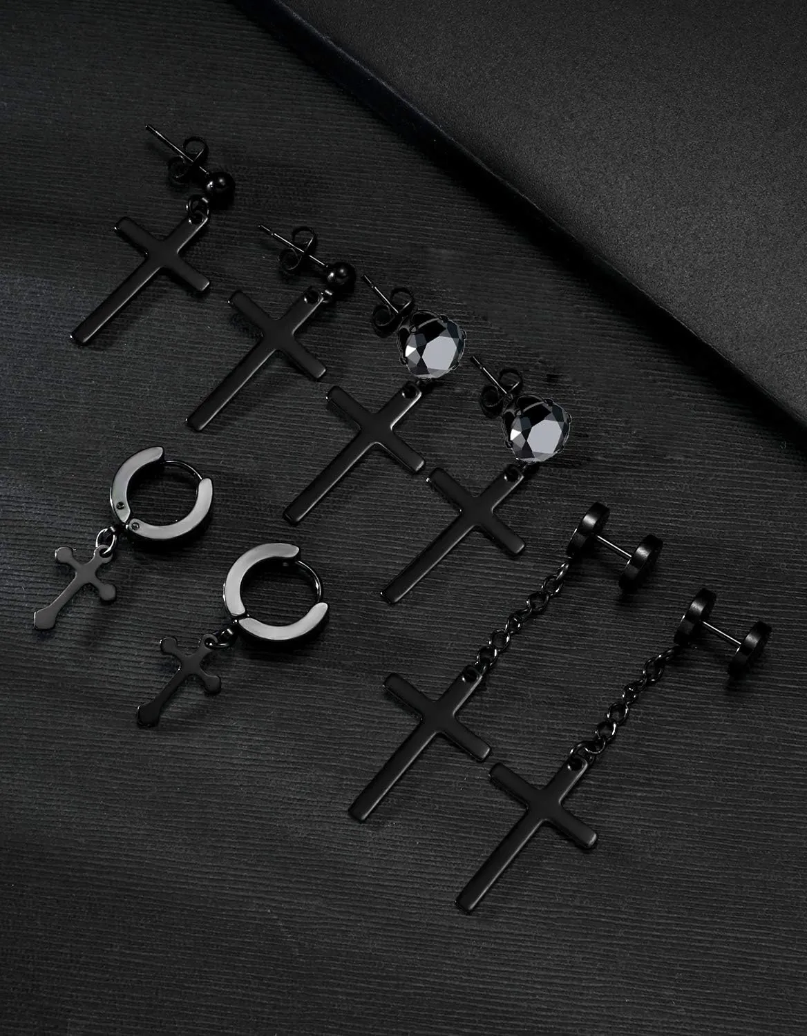 4 Pairs Stainless Steel Dangle Hinged Hoop Earrings Huggie Earrings Piercing CZ Stud for Men Women Silver Gold Black Tone