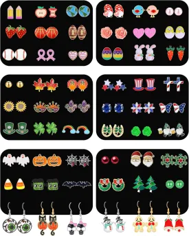 54 Pairs Hypoallergenic Holiday Earrings Set for Girls Women Halloween Christmas Fall Thanksgiving Earrings Valentine's Day St. Patricks Day Easter 4th of July Earring