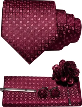 5PCS Tie Woven Casual Necktie and Pocket Square Cufflinks with Lapel Pin Tie Clip Sets for men (with Gift Box)
