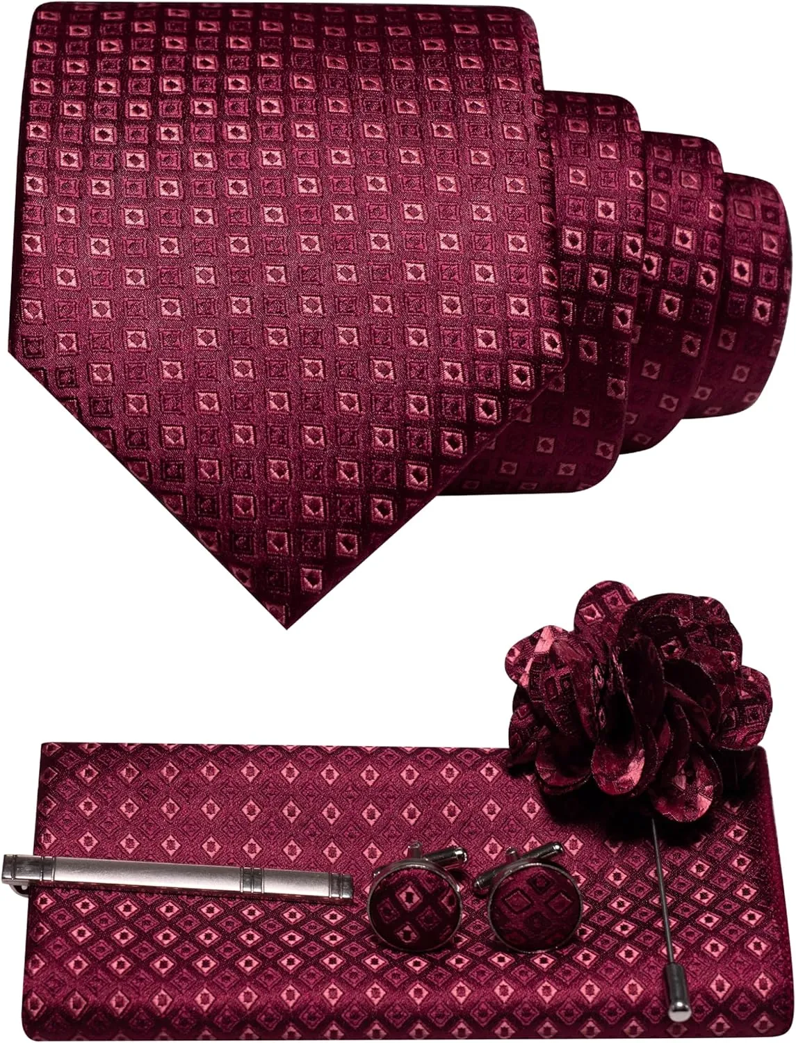 5PCS Tie Woven Casual Necktie and Pocket Square Cufflinks with Lapel Pin Tie Clip Sets for men (with Gift Box)