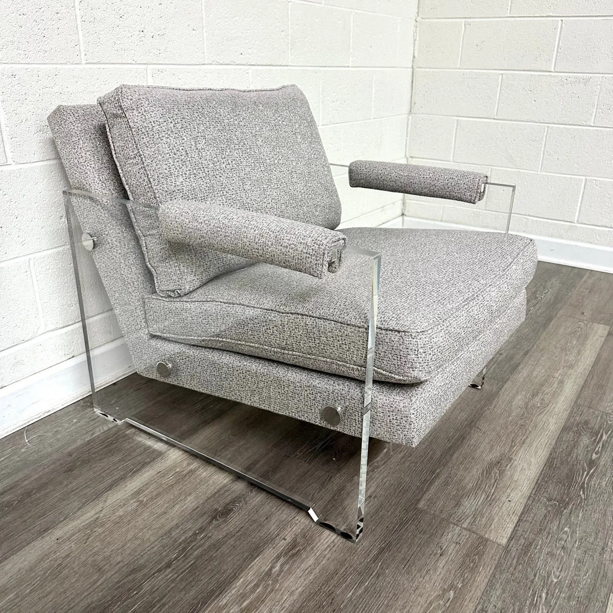 Acrylic & Gray Upholstered Lounge Chair
