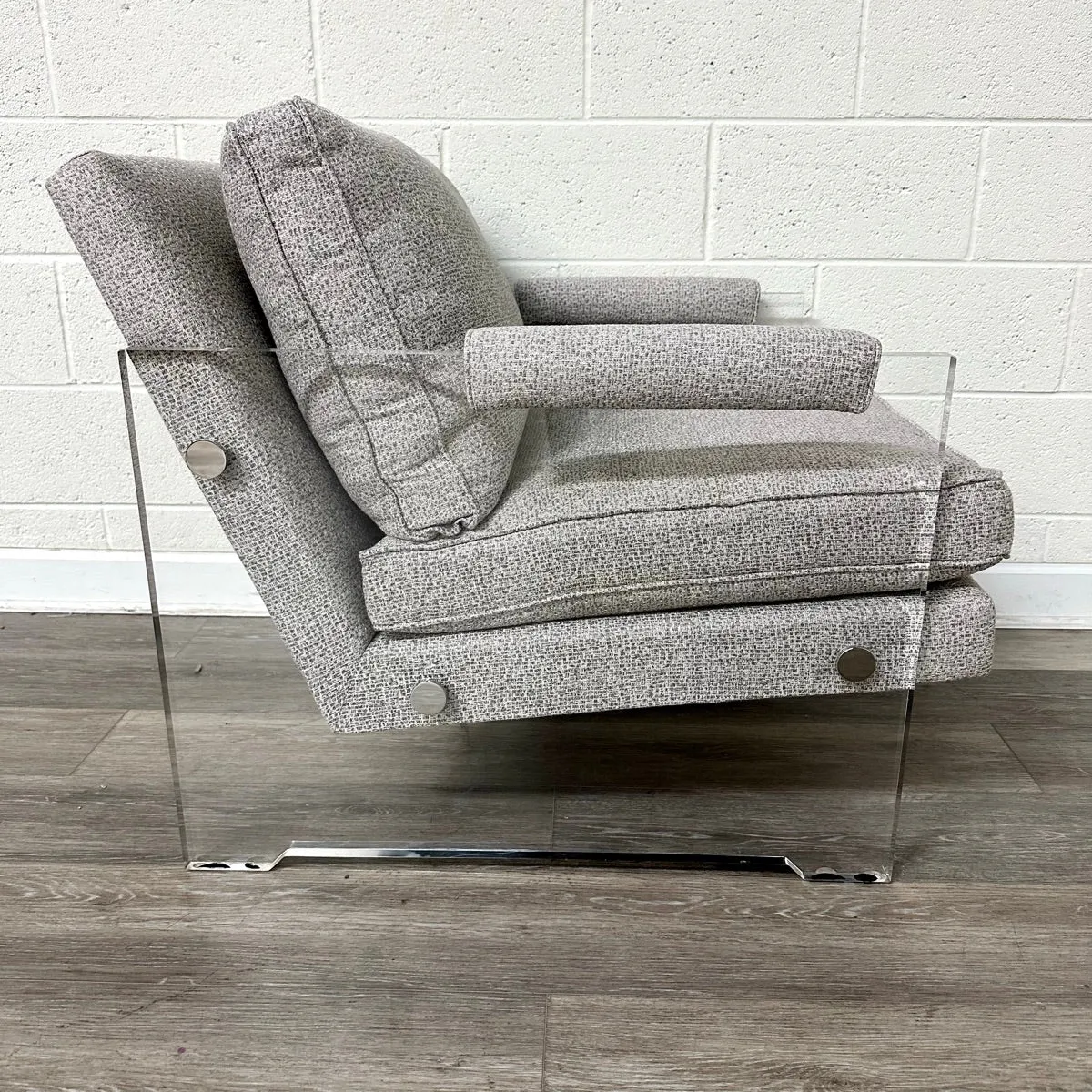 Acrylic & Gray Upholstered Lounge Chair