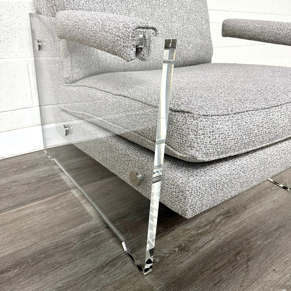 Acrylic & Gray Upholstered Lounge Chair