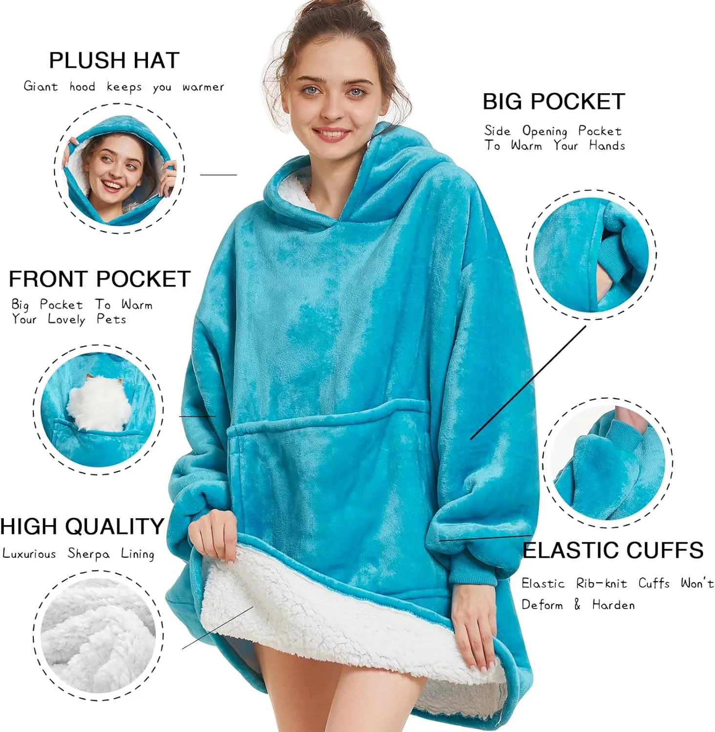 Aemilas Wearable Blanket Hoodie - Warm Sherpa Blanket Sweatshirt as Gifts for Adult Women Mom Men, One Size Fits All