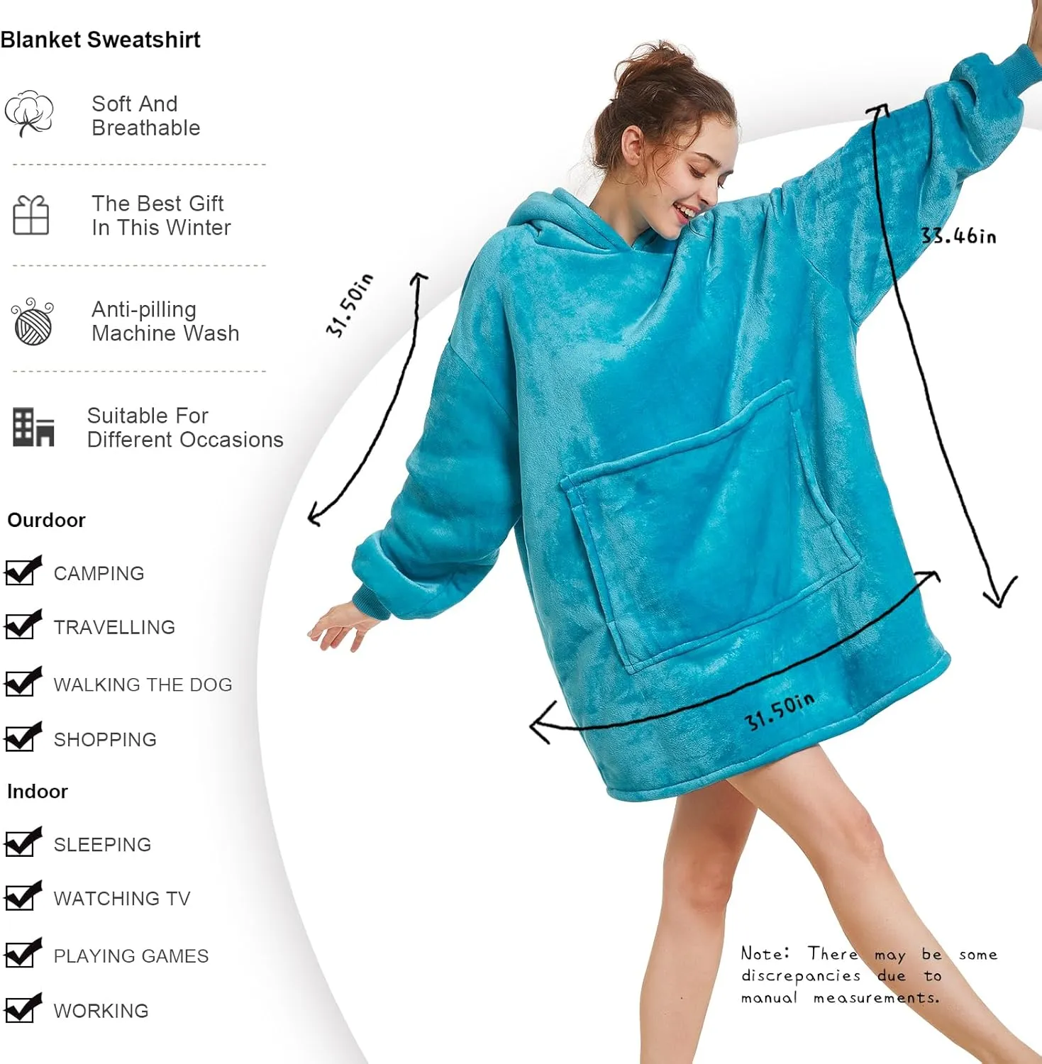 Aemilas Wearable Blanket Hoodie - Warm Sherpa Blanket Sweatshirt as Gifts for Adult Women Mom Men, One Size Fits All