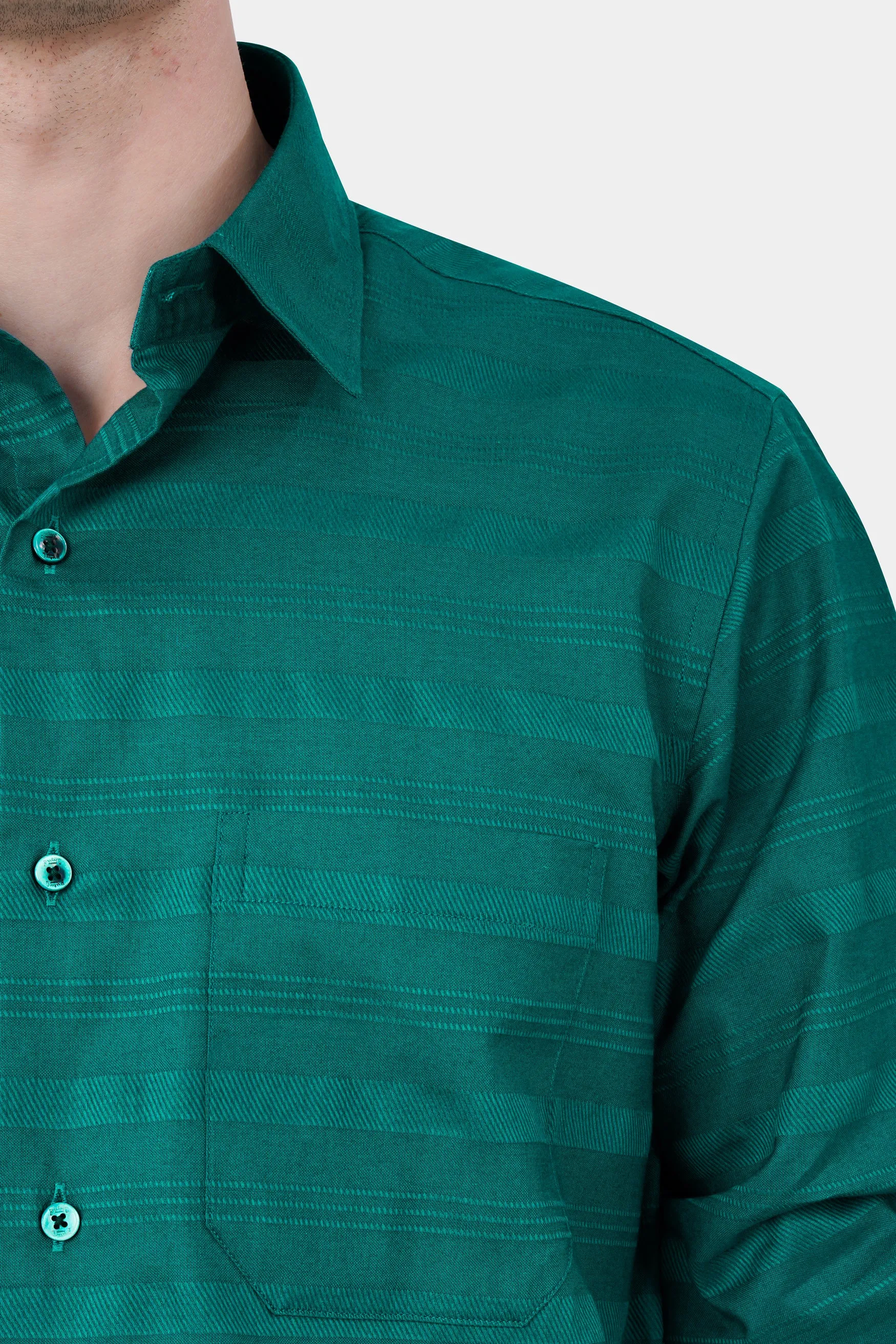 Aqua Green Striped Dobby Textured Premium Giza Cotton Shirt
