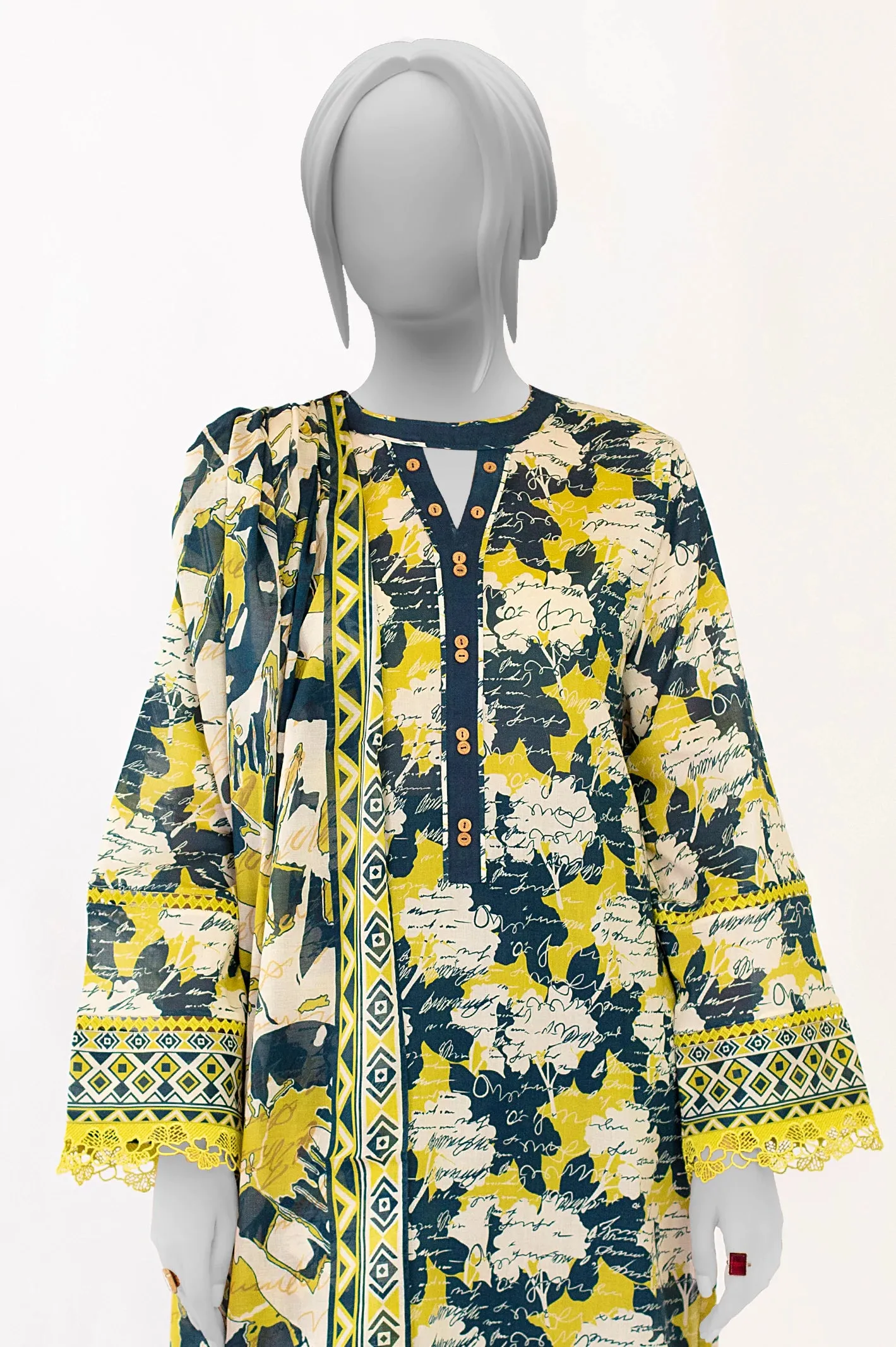 Beige Printed 3PC Unstitched
