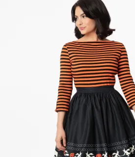 Black and Orange Stripe Knit Three-Quarter Sleeve Gracie Top