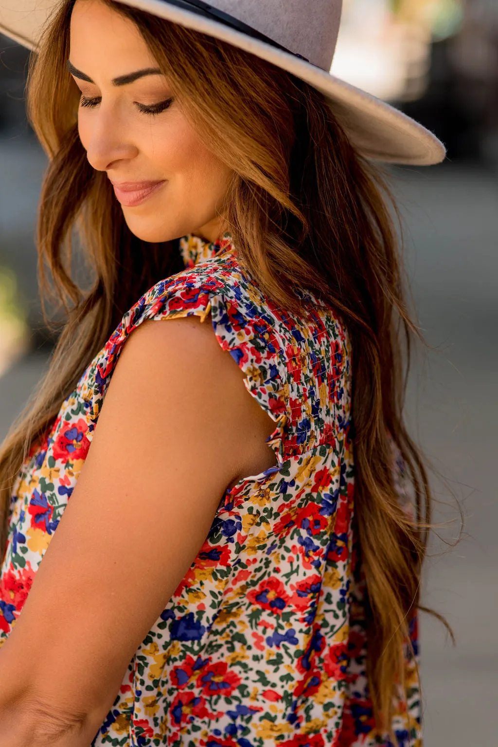 Bright Blooms Ruched Bib Tank