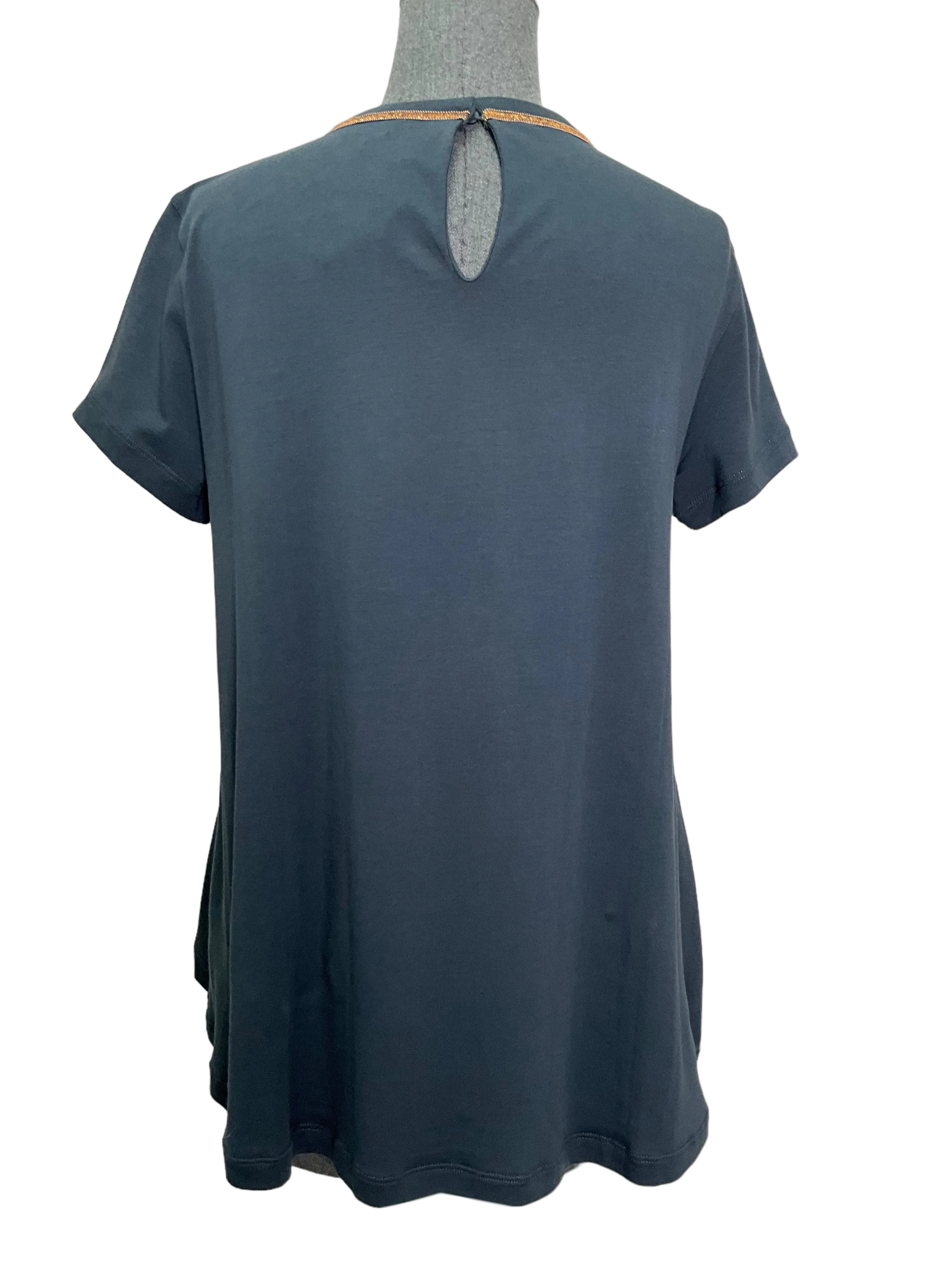 Brunello Cucinelli Cotton Beaded Neckline Top Size M