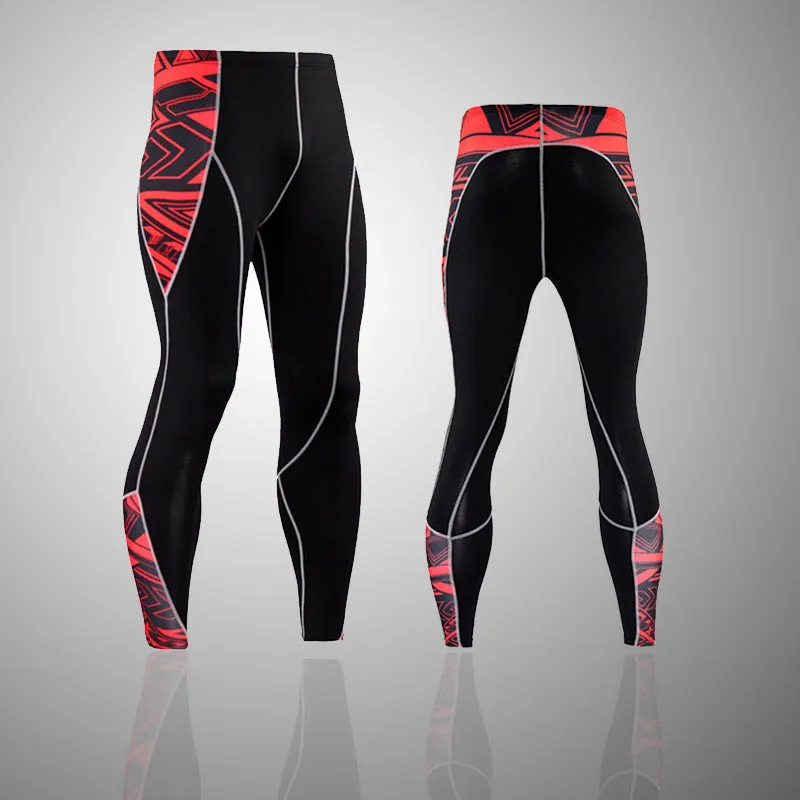 Crimson Abstract 2 Long Sleeve No Gi BJJ Compression Rash Guard & Leggings/Spats for Jiu Jitsu, MMA, Grappling & Wrestling Kit