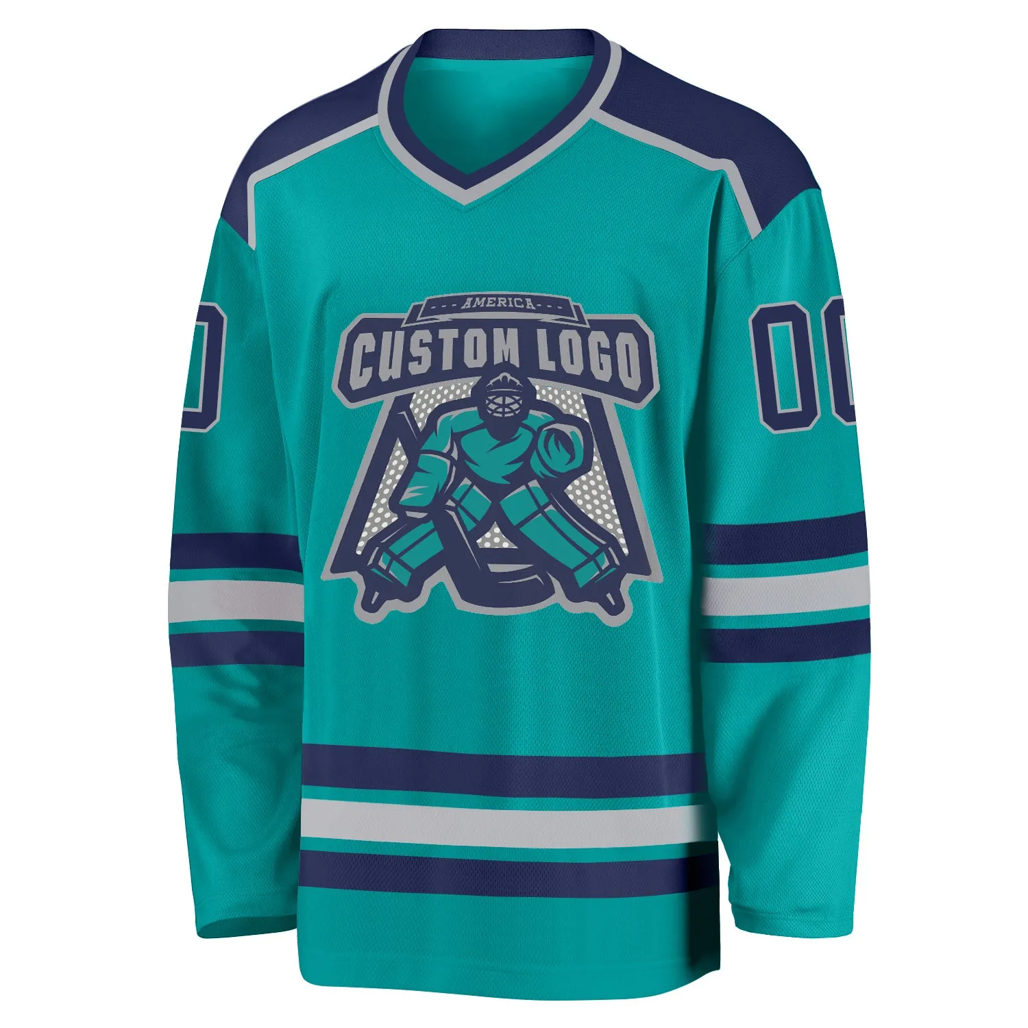 Custom Aqua Navy-Gray Hockey Jersey