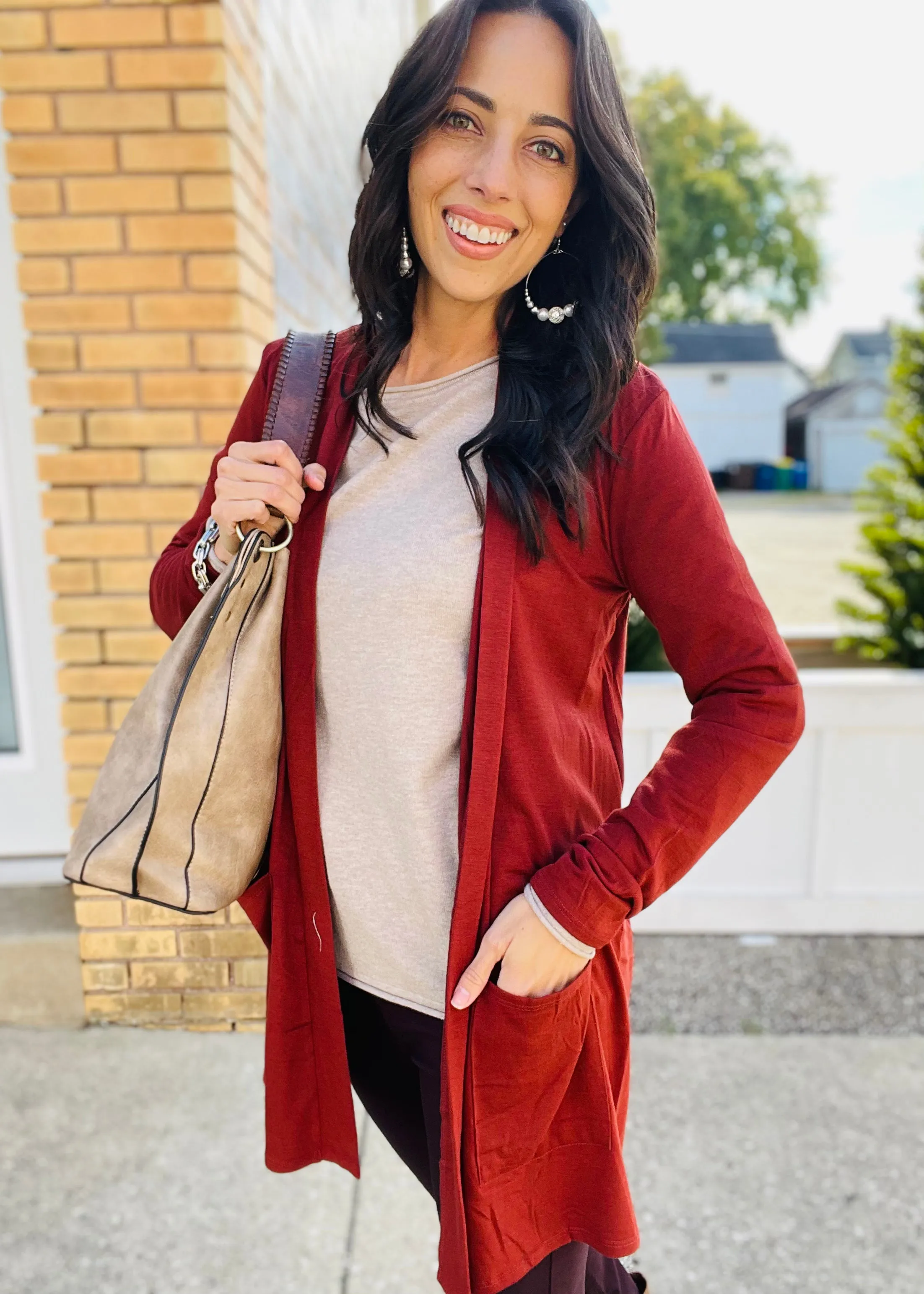 Dark Rust - Slouchy Pocket Cardigan