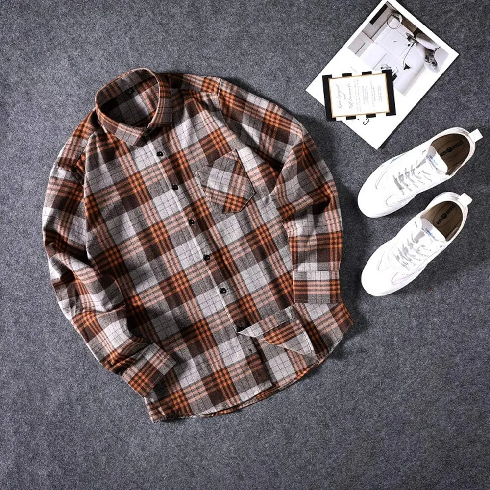 DOKKIA Men's Casual Dress Long Sleeve Buffalo Plaid Checkered Fitted Flannel Shirt