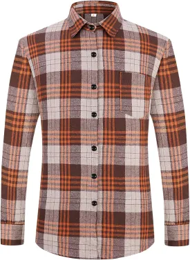 DOKKIA Men's Casual Dress Long Sleeve Buffalo Plaid Checkered Fitted Flannel Shirt
