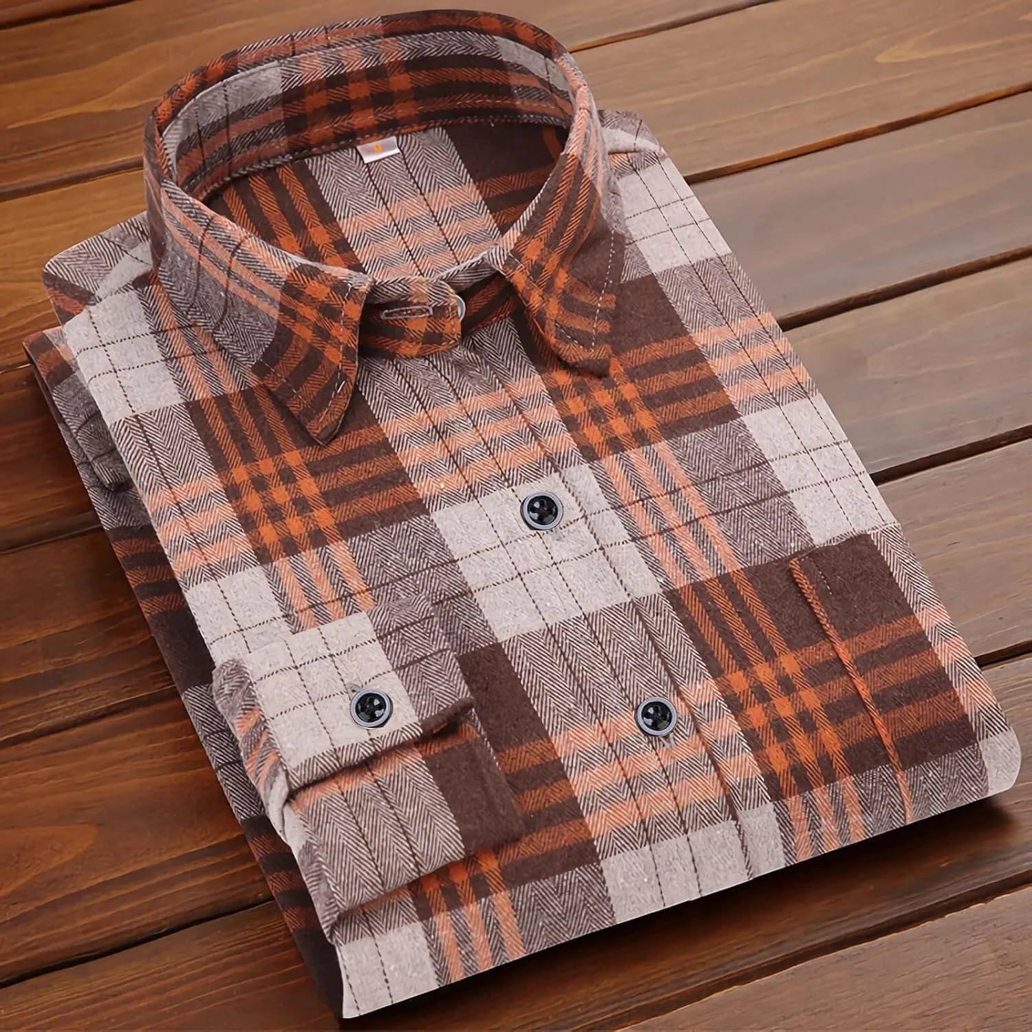 DOKKIA Men's Casual Dress Long Sleeve Buffalo Plaid Checkered Fitted Flannel Shirt