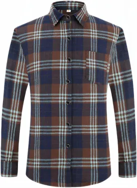 DOKKIA Men's Casual Dress Long Sleeve Buffalo Plaid Checkered Fitted Flannel Shirt