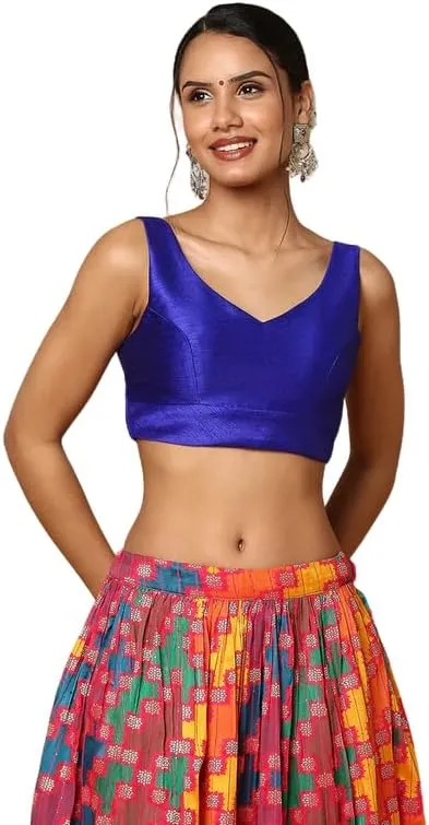 Dupion Solid Saree Blouse Top Sweetheart Neck Sleeveless Hook and Eye Closure Back Open Choli Sari