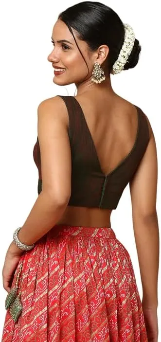 Dupion Solid Saree Blouse Top Sweetheart Neck Sleeveless Hook and Eye Closure Back Open Choli Sari