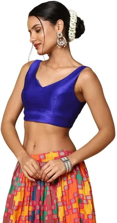 Dupion Solid Saree Blouse Top Sweetheart Neck Sleeveless Hook and Eye Closure Back Open Choli Sari