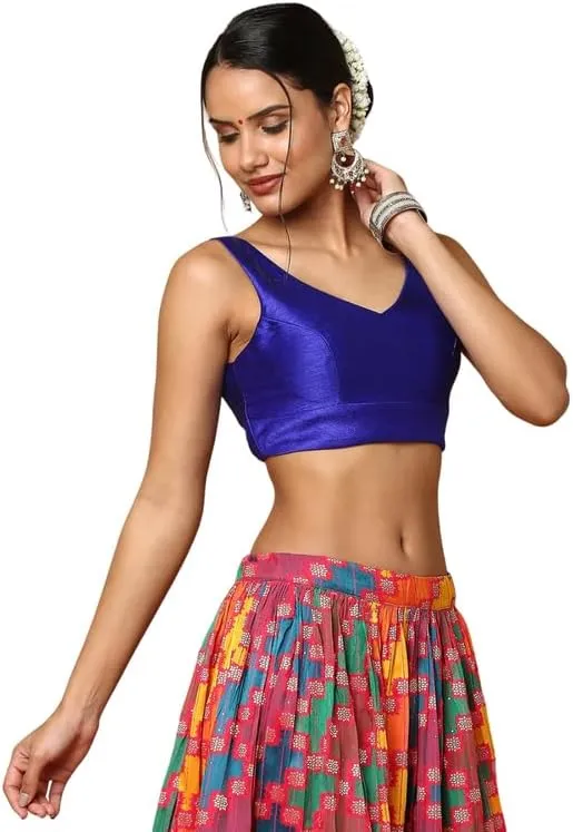 Dupion Solid Saree Blouse Top Sweetheart Neck Sleeveless Hook and Eye Closure Back Open Choli Sari