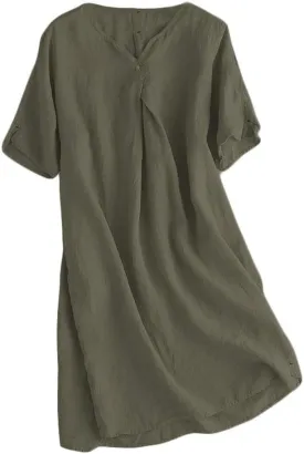 FTCayanz Women's Summer Tunic Dress V Neck Casual Loose Midi Dresses with Pockets