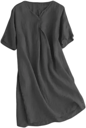 FTCayanz Women's Summer Tunic Dress V Neck Casual Loose Midi Dresses with Pockets