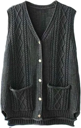 FTCayanz Women's Sweater Vest Button Down Cable Knit Cardigan Outwear