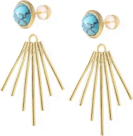 Golden Sun Ray Jacket Earrings Sunburst Charm Round Stone Ear Studs Modern Celestial Statement Earrings for Women