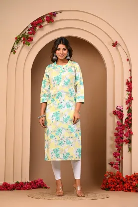 Green And Orenge Latest Flower Print Kurti