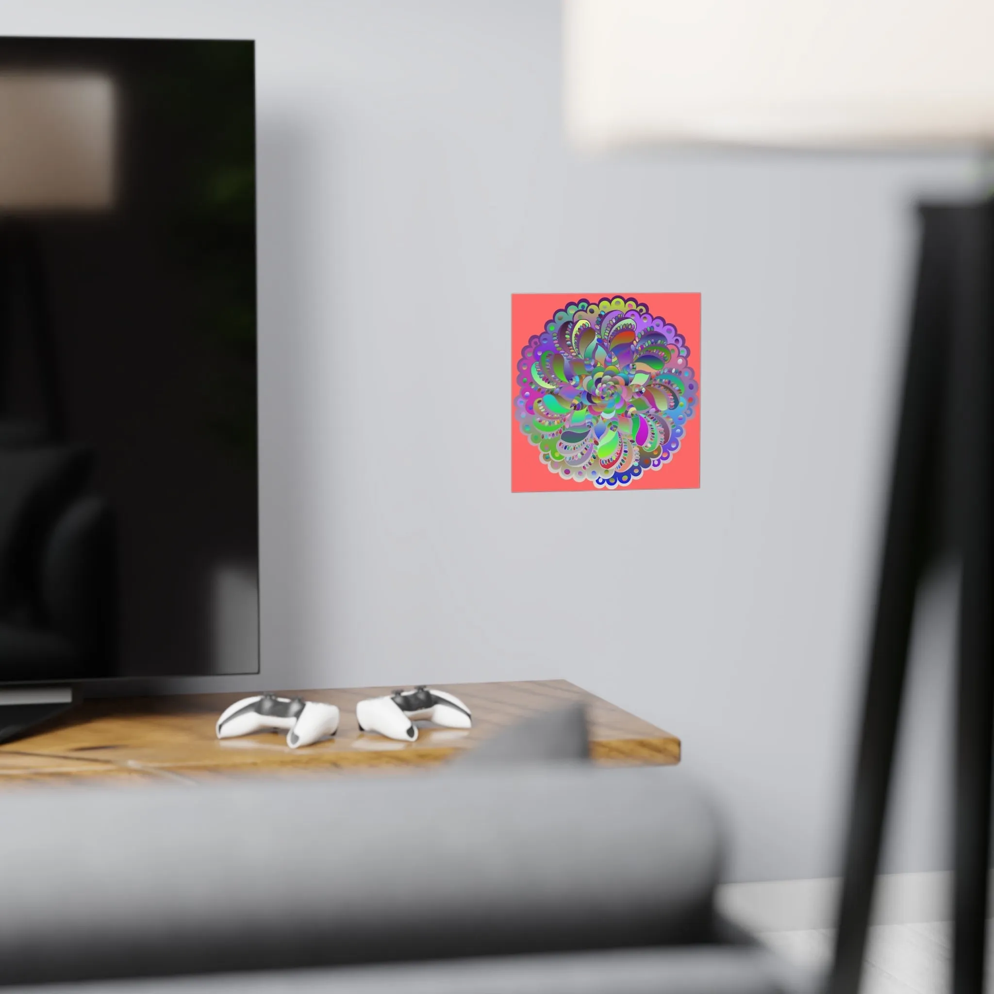 Handmade Mandala Art Poster - Light Red square Matte Paper