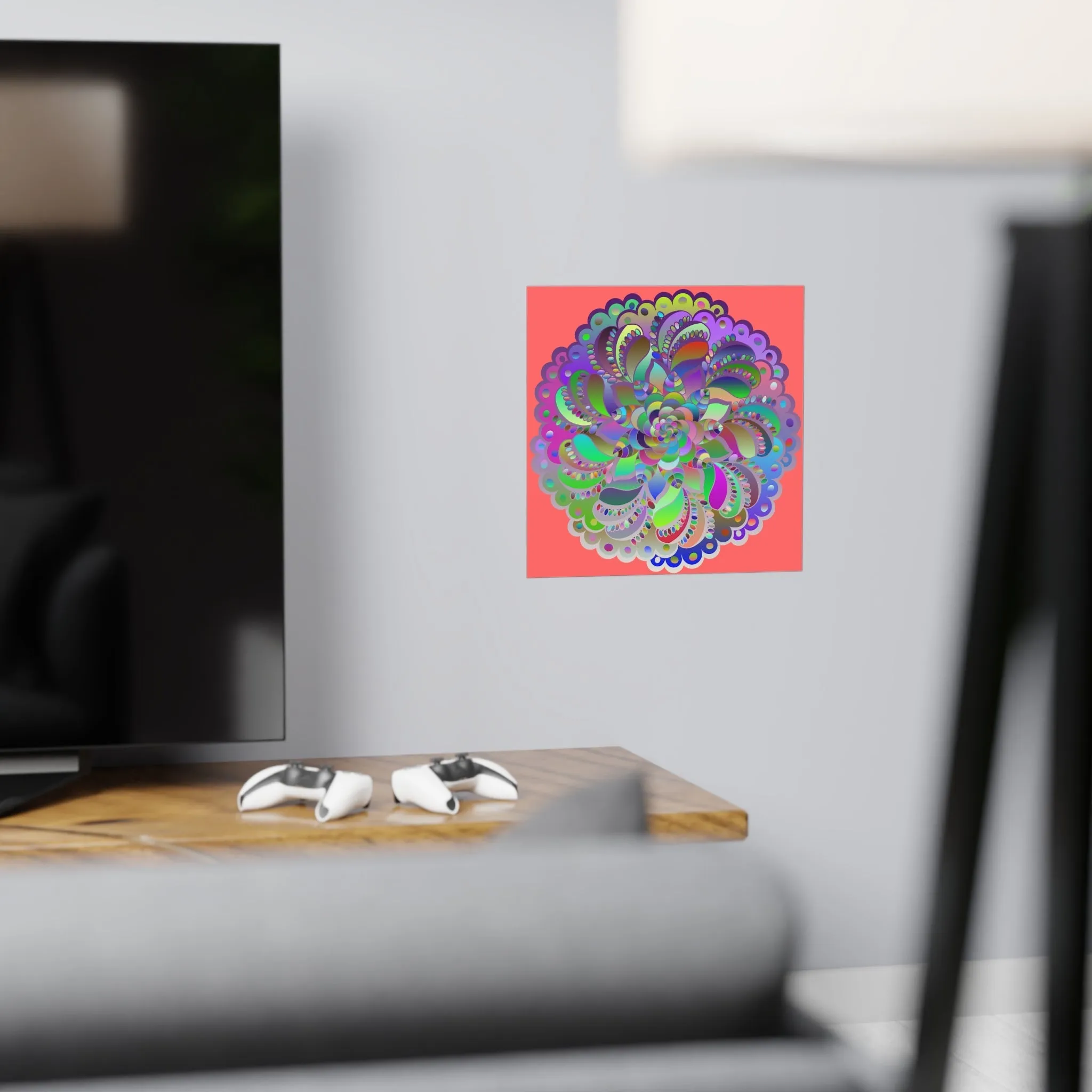 Handmade Mandala Art Poster - Light Red square Matte Paper