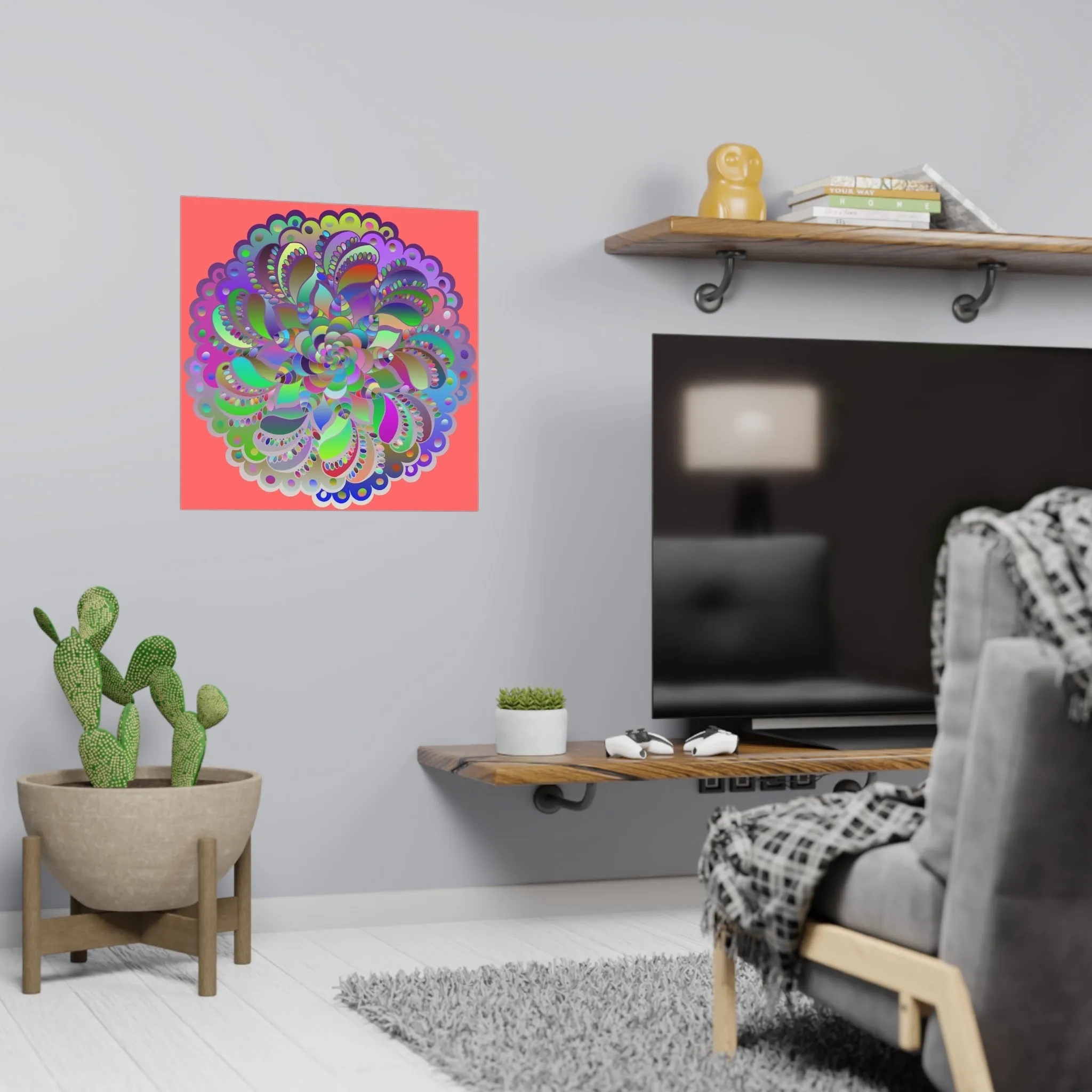 Handmade Mandala Art Poster - Light Red square Matte Paper