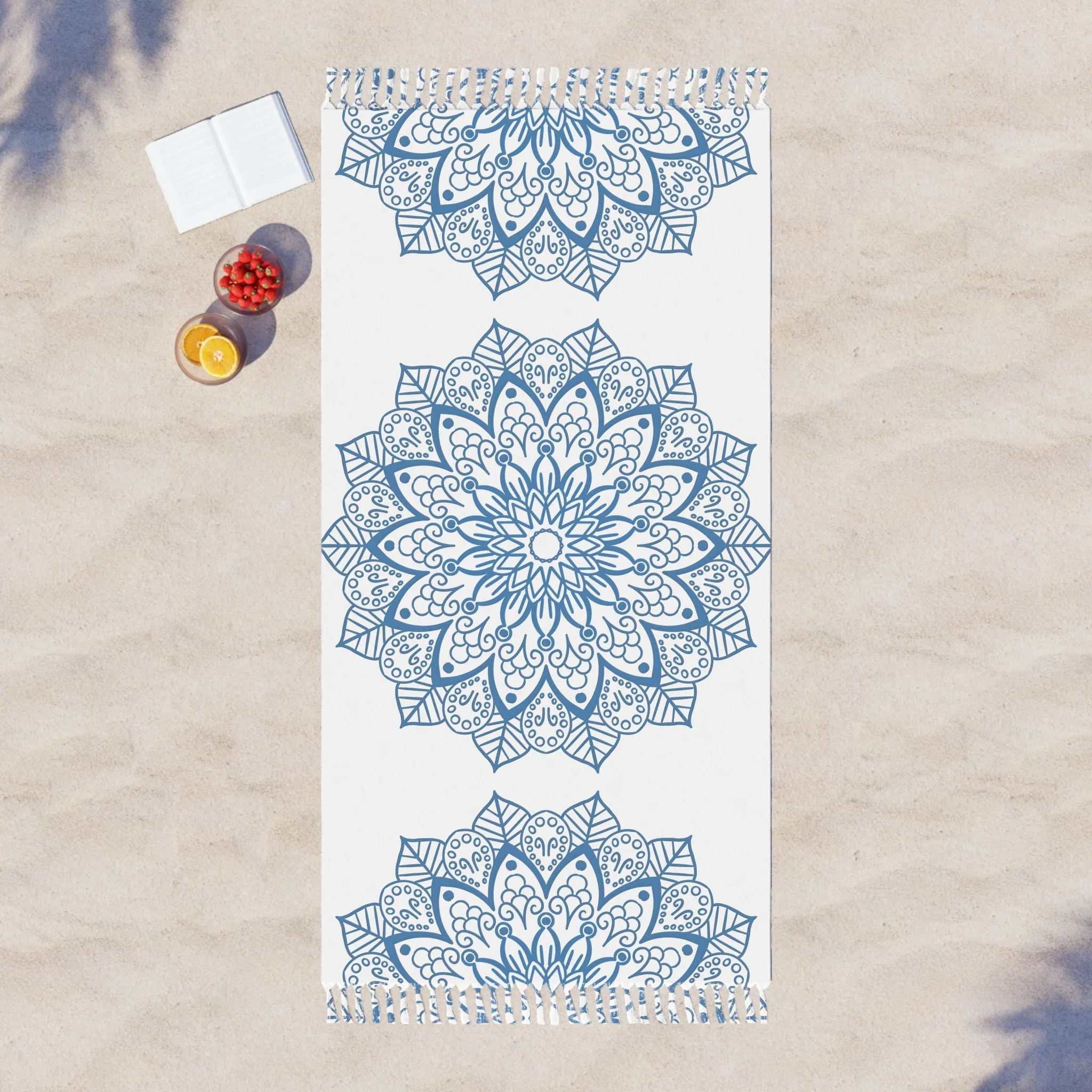 Handmade Steel Blue Mandala Beach Cloth - Original Fine Art