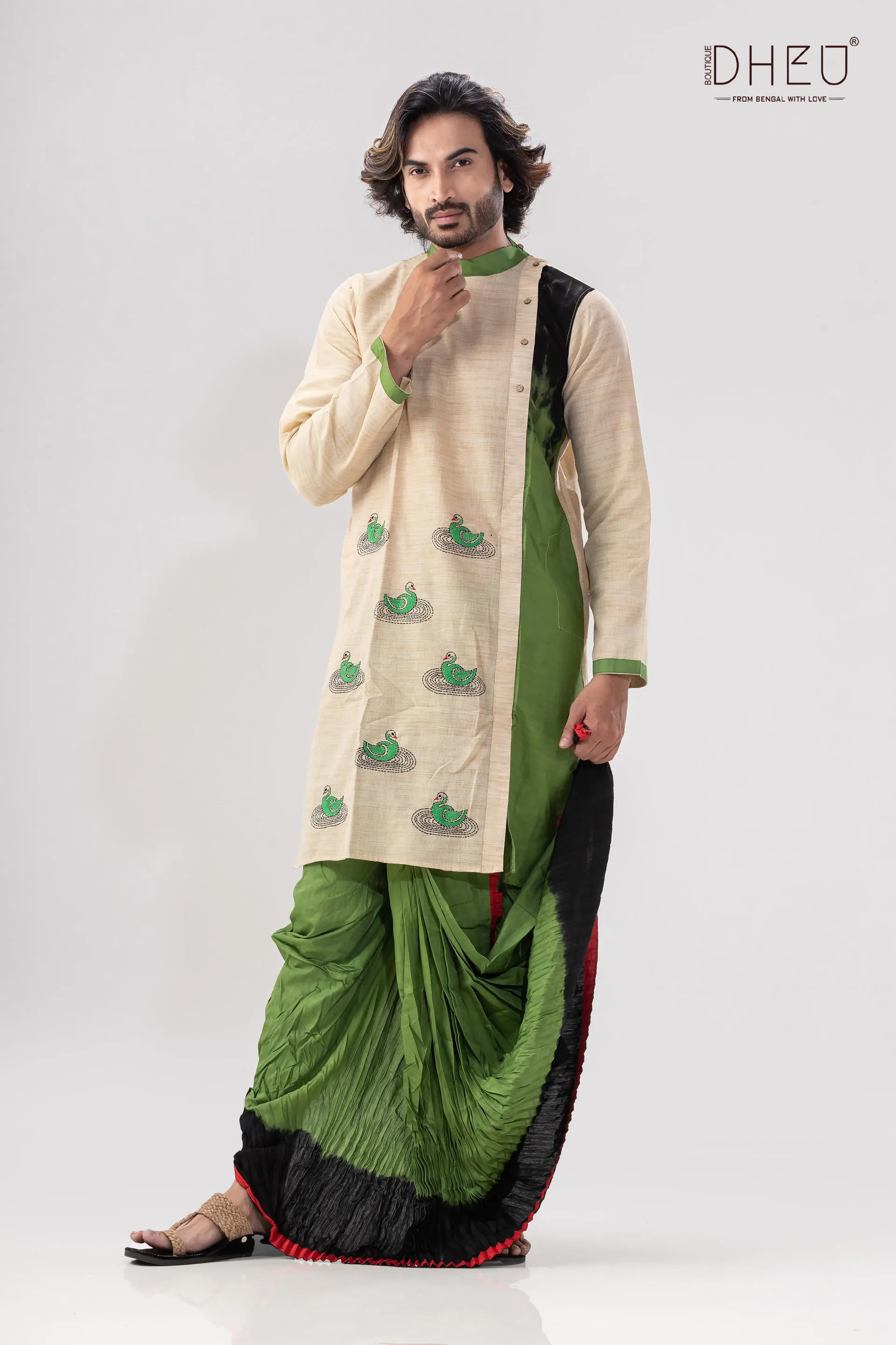 Traditional Hansjaru Kurta and Saree Matching Couple Set