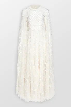 Heart Lattice Cape Evening Gown