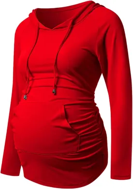 Hooded Maternity Shirts Summer Long Sleeves Pregnancy Tops for Pregnant Women