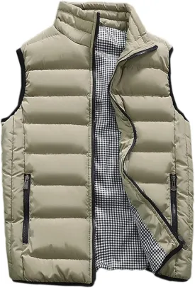 HOW'ON Men's Outdoor Casual Classic Quilted Vest Stand Collar Warm Puffer Vest Sleeveless Jacket Coat