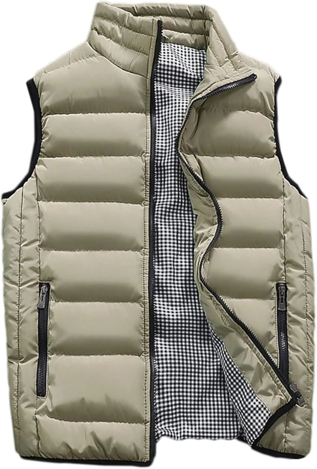 HOW'ON Men's Outdoor Casual Classic Quilted Vest Stand Collar Warm Puffer Vest Sleeveless Jacket Coat