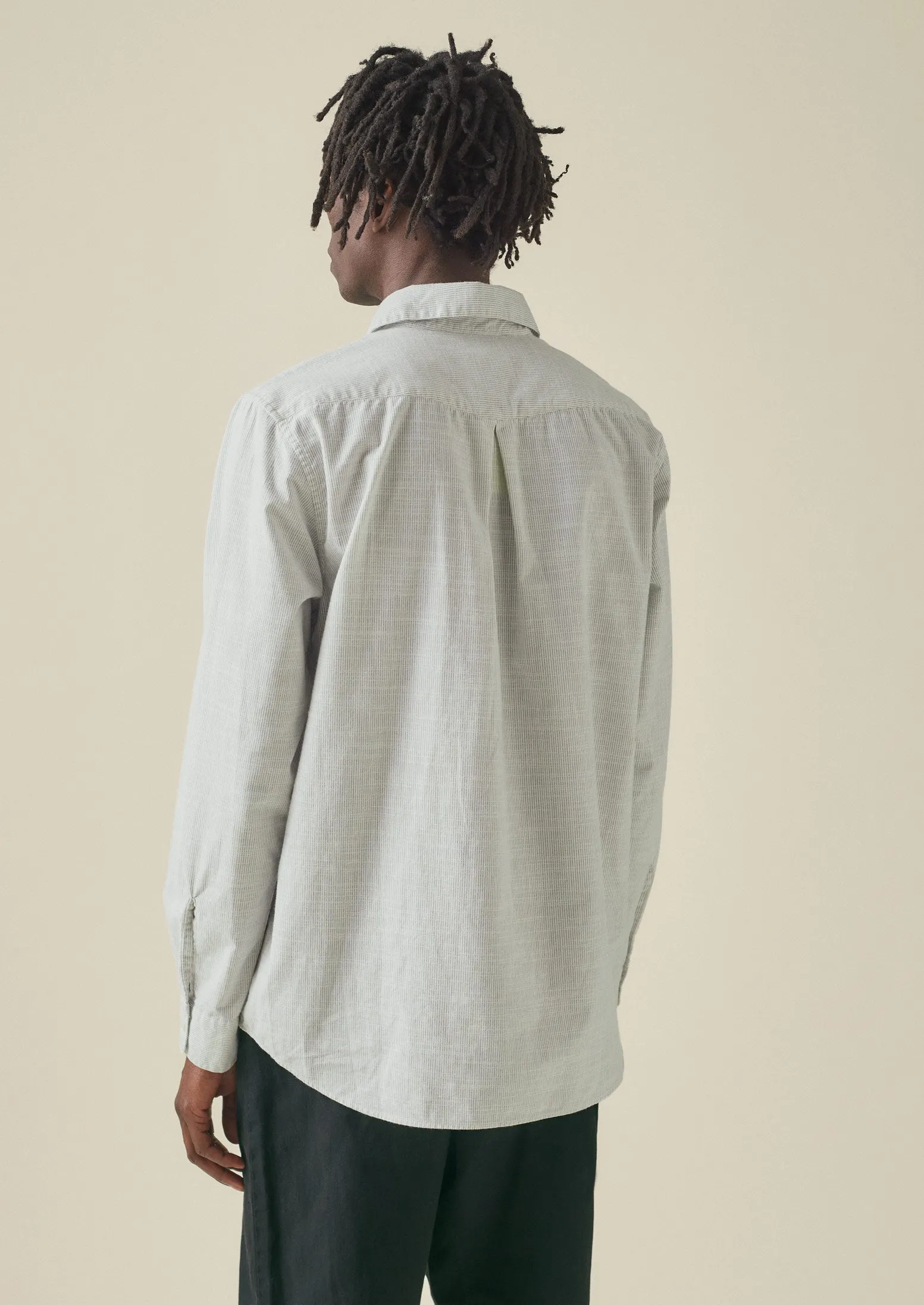 Jet Pocket Fine Stripe Cotton Shirt | Ecru/Charcoal