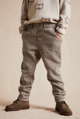 Kids brown checked twill trousers