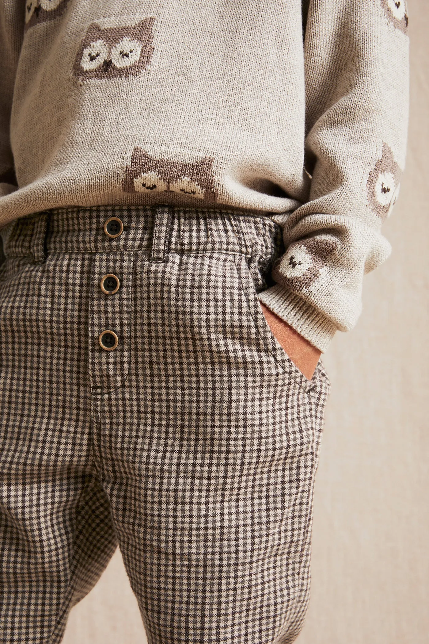 Kids brown checked twill trousers