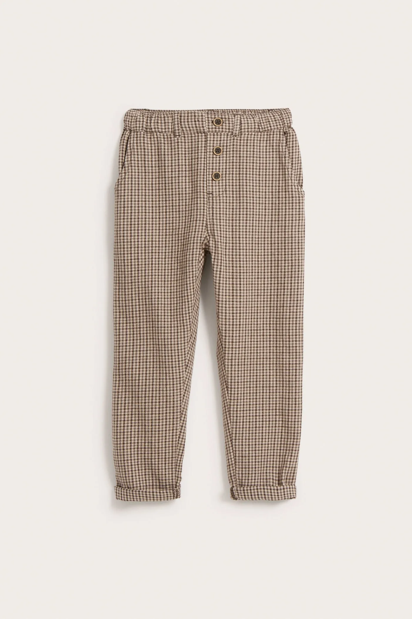 Kids brown checked twill trousers
